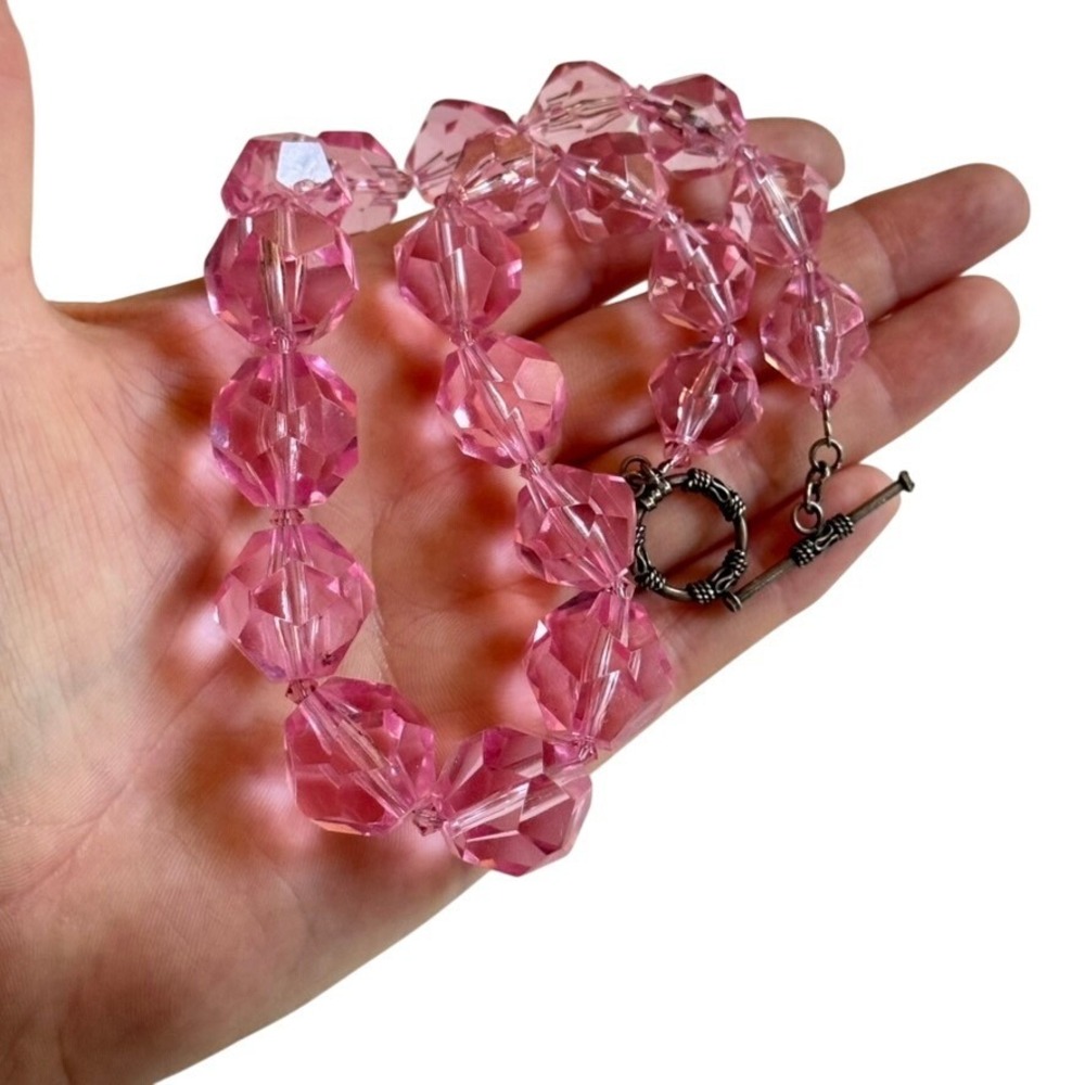 Adorno Designs Signed Necklace VTG Collar Designer Pink Lucite Beads Crystal 16"